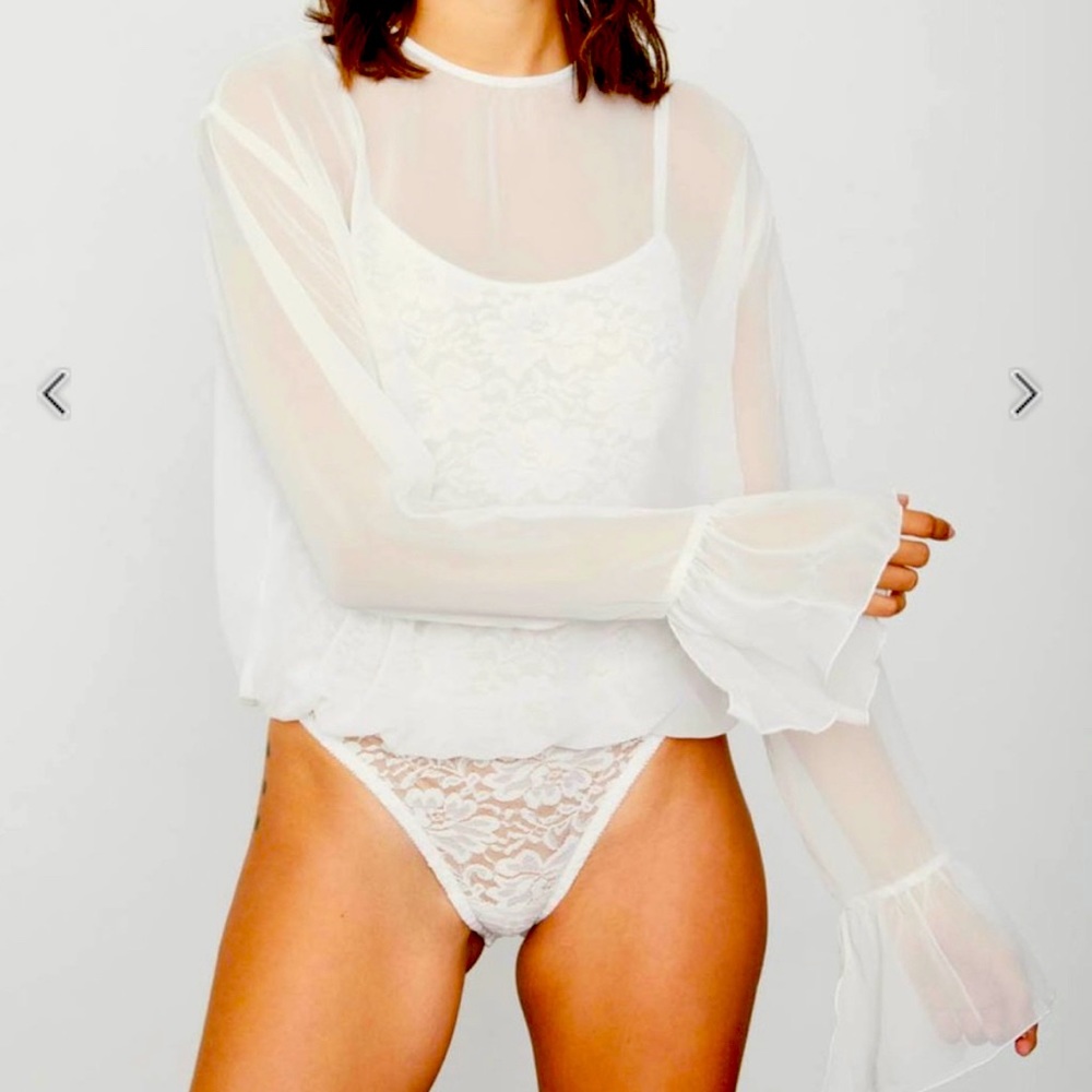 Anthropologie Free People HAH C it Thru bodysuit shirt Eggshell Cream XS NWT